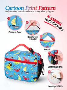 1pc Colorful Cartoon Print Insulated Lunch Bag, Large Capacity, Portable Cooler Tote With Shoulder Strap, Perfect For Work And Outdoor Activities, Thermal Cooler, Lunch Bag Insulate