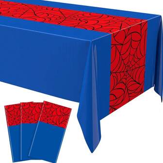 1pack/2packs 54 X 108Inch Spider Wed Party Tablecloth Red Blue Disposable Table Cover For Spider Theme Birthday Party Decorations Super Hero Party Supplies Birthday Decorations