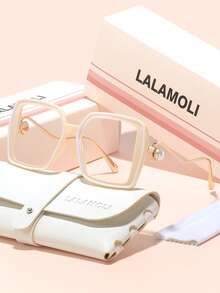 LALAMOLI LALAMOLI Oversized quadratische Nicht-Verschreibungsbrille mit gebogenen Bügeln und Perlendekor, geeignet für den täglichen Gebrauch und als Geschenk