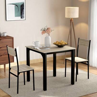 Set di sedie, set da pranzo, tavolo da pranzo con 2 sedie, per balcone, sala da pranzo e soggiorno, colore naturale