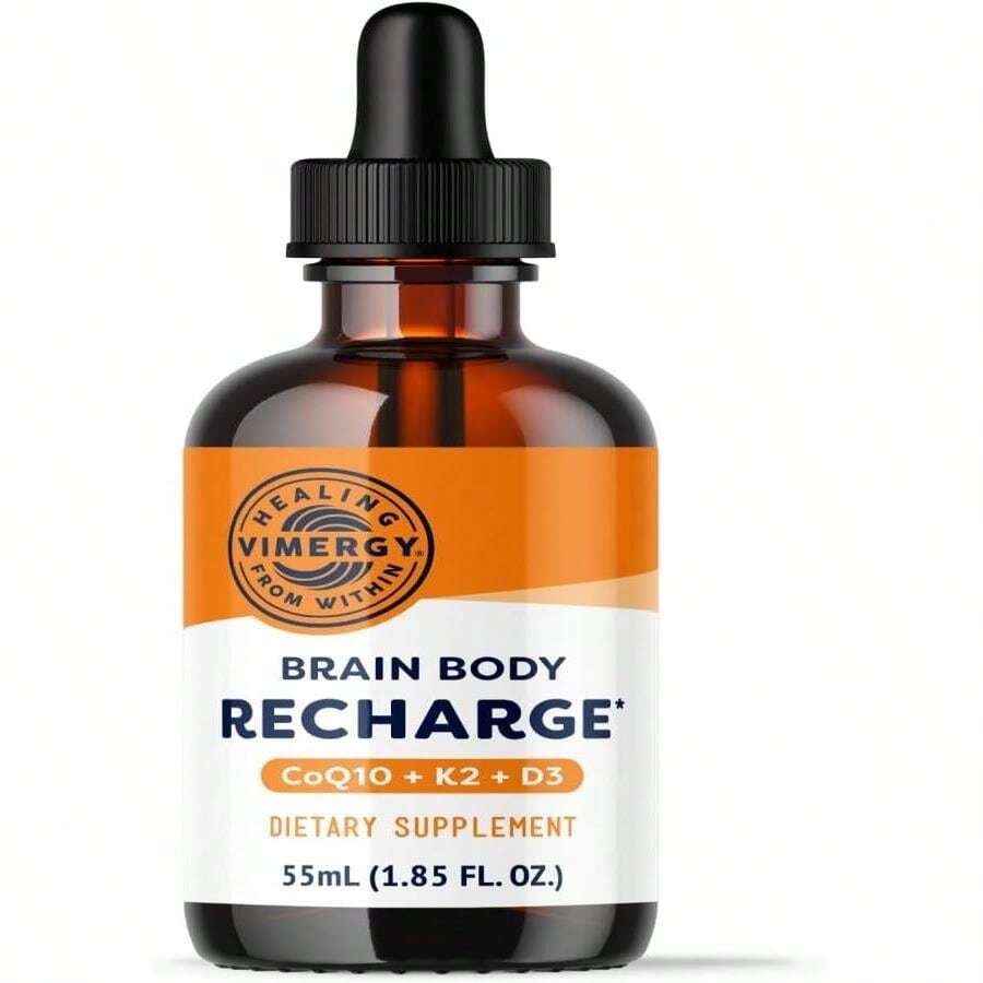 Vimergy Brain Body Recharge - Liquid Coq10 With Vitamin D3 &Amp; K2 (Coenzyme Q10 45mg, D3 1000IU, K2 180mcg) Co Q 10 Supplement For Women, Men &Amp; Kids - Fights Fatigue – 55mL - White - View 1