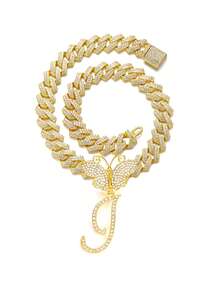 银色女士项链 A-Z 首字母个性化嘻哈经典蝴蝶字母吊坠链项链和手链套装饰物 26 个幸运字母，适合男女日常佩戴情人节时尚珠宝礼物，妈妈，母亲，母亲节，礼物 - 蝴蝶型 - 查看 18