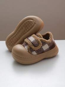女士格子图案冬季保暖一脚蹬拖鞋 - 舒适厚底防滑厚保暖家居鞋 - 白色 - 查看 3