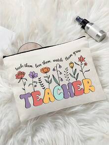 Lehrergescenke, "Beste Lehrerin aller Zeiten" Make-up Tasche - Kosmetiktasche für Frauen, Reiseaccessoires & Schultasche, leichte Reißverschlusstasche für Make-up Aufbewahrung, Federmäppchen, weiße Tasche Organizer, Geschenktasche für den Schulanfang, Lehrertags Geschenkideen