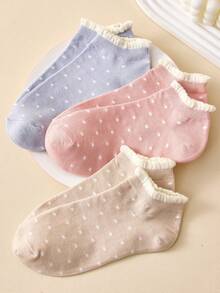 5 pares de calcetines de tobillo con volantes y lunares de colores para mujer, calcetines invisibles, transpirables y cómodos, adecuados para primavera/verano, colores surtidos