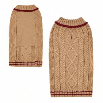 1 pieza Suéter de cuello alto sólido de punto de cable cómodo y elástico para mascotas, adecuado para gatos y perros en otoño/invierno, Navidad