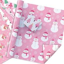 12pcs Pink Christmas Gift Wrapping Paper, Snowman Cartoon Pattern Design, Cute Style Holiday Gift Box Wrapping Paper, Suitable For Family Gatherings, Children's Christmas Parties, Office Party Gifting Scenarios, Made Of High-Quality Thick Paper, Easy To Cut, Fold-Resistant And Tear-Resistant, Suitable For DIY Packaging, Gift Box Wrapping, Holiday Wall Decoration, Christmas Snowman Theme Party Decoration