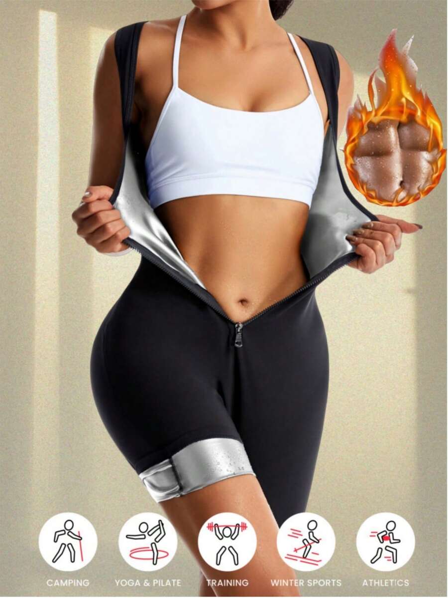 1 pieza Traje de sauna de sudoración para fitness y yoga para mujeres, chaleco de sudoración para entrenamiento, mono de compresión de ajuste ceñido, ligero para el verano