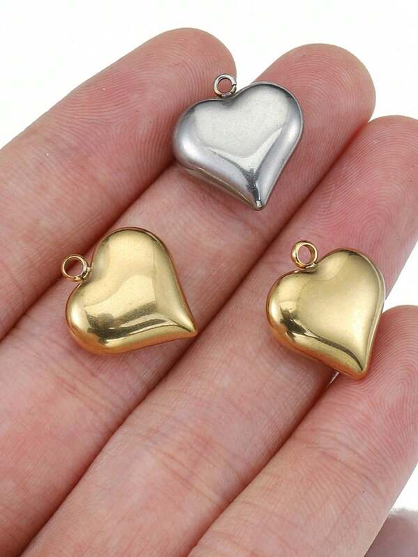 5 piezas de encantos con forma de corazón asimétricos de tamaño de acero inoxidable dorado y plateado, aptos para hacer joyas DIY, collares, pulseras, aretes