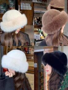 A New Winter Furry Hat For Women In Autumn, Winter, Europe, America, And South Korea. Warm Hat With Fashionable Solid Color, Small Face, Versatile, Mongolian Hat, Thickened Autumn Decor - Straw Hat - View 2