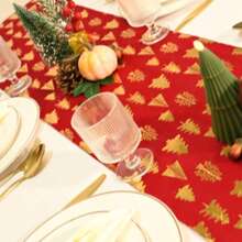 Camino de mesa de terciopelo con lámina de oro con 3 árboles, adecuado para Navidad, fiestas, eventos, decoración de mesa y sillas