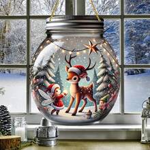 Christmas Ornament 2D Acrylic Deer Jar Hanging Decorations For Tree Wall Door Holiday Party Supplies