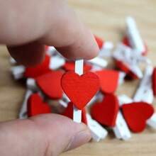 10pcs Red Heart Clips, Wooden Love Heart Shaped Clothespins For Photo Paper Notes Memo Clips, Mini Clothespins For Home Wedding Decoration Stationery