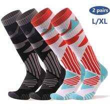 2-Pairs Thicken Warm Ski Socks , Over The Calf Non-Slip Cuff For Men & Women, Winter Sport Socks For Cycling, Hiking, Running