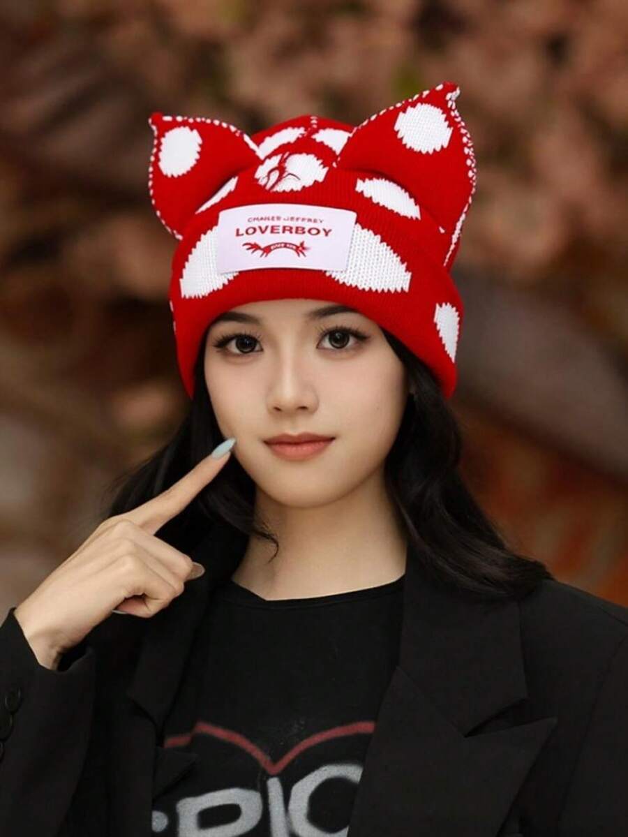 1pc Cat Ear Knitted Hat, Fashion Versatile, Breathable, Suitable For Cycling, Hiking, Outdoor Activities