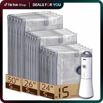 Vacuum Bags For Travel With Rechargeable Air Pump, 15 Pack Carry-On Size Compression Packing Bags For Luggage And Suitcase, Space Saver For Clothes And Clothing Travel