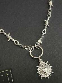 1PC Gothic Y2K Wire Necklace Gothic Heart-Shaped Necklace Minimalist Vintage Style Everyday Necklace Accessory For Men And Women