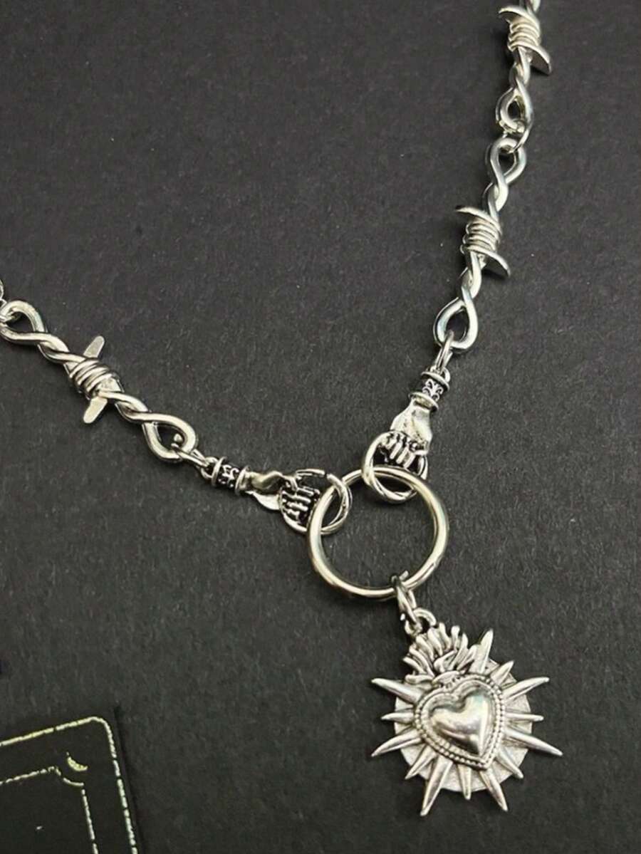 1PC Gothic Y2K Wire Necklace Gothic Heart-Shaped Necklace Minimalist Vintage Style Everyday Necklace Accessory For Men And Women