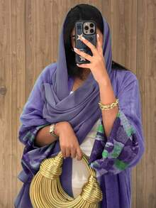 Abaya para mujer, 1 pieza de estilo sencillo y elegante con estampado retro de teñido anudado, puños de unicolor, bata tipo cárdigan, vestido abaya elegante francés, adecuado para la vida diaria, el trabajo, los viajes y las fiestas (pañuelo para la cabeza no incluido)