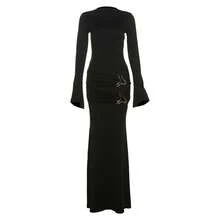 European And American Women's Fashion Autumn Winter New Style Personality Metal Decoration Round Neck Elegant Slim Fit Long Sleeve Dress - 黑色R24D57748 - 查看 1