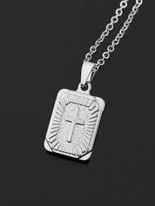 1pc Fashionable Minimalist 18K Stainless Steel Double-Sided Cross Pendant Necklace, Unisex Versatile Sweatshirt/Hoodie Chain