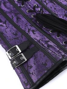 Top corset steampunk, gaine amincissante, boucle latérale, bustier à fermeture éclair jacquard vintage, style gothique à laçage dans le dos, corset ajusté pour le bal masqué - Prune - Voir 8