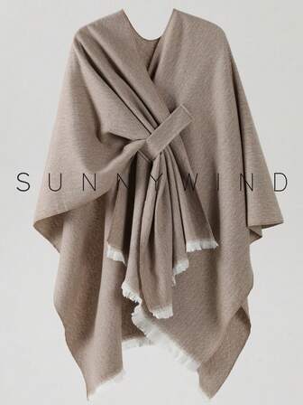 1pc Women's Solid Color Polyester Warm And Elegant Casual Shawl, Versatile For Daily Use For Dress