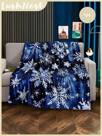 1pc Blue Snowflake Digital Printing Flannel Blanket, 1 Piece Of Blanket, Suitable For Room Decoration, Daily Use Bedding, Made Of Soft And Skin-Friendly Polyester Fiber, Suitable For Indoor Use In Bedrooms, Suitable For All Seasons,Christmas Decor Home,Christmas Decoration,Christmas Gifts