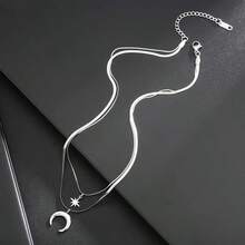 1PC Funky Style Titanium Steel Necklaces For Men Women Star And Crescent Moon Pendants Fashionable Hip-Hop Jewelry For Daily Wear Jewelry Gift - Bạc - Xem 6