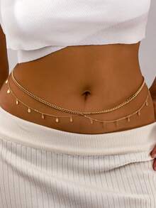 قطعة واحدة من سلسلة الخصر ذات الزهرة الذهبية المعدنية ثلاثية الأبعاد ذات الخمس أوراق، أنيقة وأنثوية وملائمة لإكسسوارات المناسبات الصيفية - بدون علبة هدية - ذهبي أصفر - مشاهدة 8