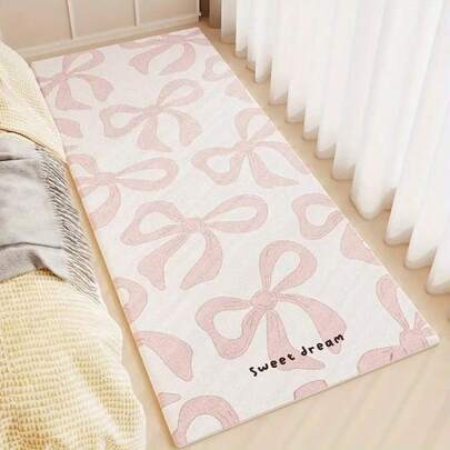 1 件粉色蝴蝶结图案装饰地毯、卧室装饰、小地毯、地毯、家居装饰、客厅地毯、客厅小地毯、卧室地毯、客厅家居装饰、户外地毯、可洗毛绒地毯、厚地毯、蓬松地毯、秋冬地毯