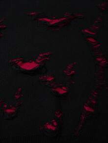 ANDREILEE Men's Casual Loose Fit V-Neck Pullover Sweater, Distressed Black Long Sleeve, Versatile Street Style, Suitable For Spring, Autumn, Winter - Black - View 5