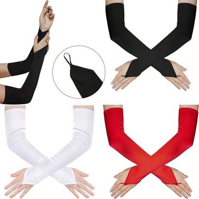 1 双女士缎面无指手套，适合歌剧、正式活动、婚礼