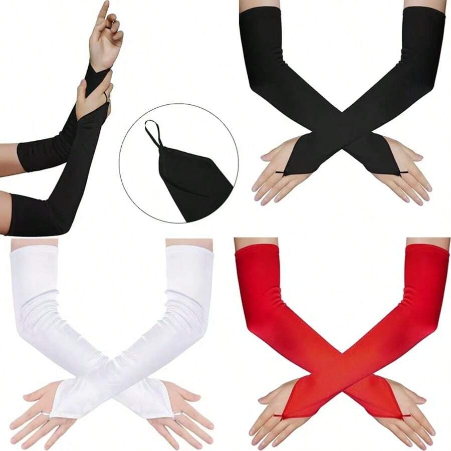 1 双女士缎面无指手套，适合歌剧、正式活动、婚礼