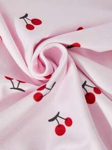 Sött tjejklädset med körsbärstryck, trendigt och elegant set med rund hals och långärmade casualbyxor i 2 delar, lämpligt för vår, höst och vinter, dagligt hemklädesplagg - Babyrosa - Visa 9