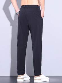 男士纯色口袋休闲通勤锥形裤 - 黑色 - 查看 5