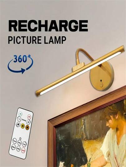 1pc Moderne LED Bureau Lamp Wand USB Charging, Lighting Painting Lamp,360° Adjustable Arm Remote Control, Ideal Home Office, Bedroom, Dorm Reading Ambient Golden/Black (1800mAh) view 11
