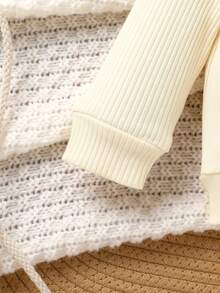 2pcs Set, Casual, Cute, Baby Boy Autumn Outfit, Soft & Comfortable, Cartoon Bear Embroidery, Knitted Crew Neck Long Sleeve Top And Elastic Waist Pants - Multicolor - View 5