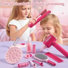 Kids Pretend Play Hairstylist Makeup Salon Toy Set, Girls Realistic Hairdryer, Curling Iron, Makeup Vanity Playset, Birthday Gift - Multicolor - View 4