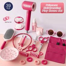 Kids Pretend Play Hairstylist Makeup Salon Toy Set, Girls Realistic Hairdryer, Curling Iron, Makeup Vanity Playset, Birthday Gift - Multicolor - View 14