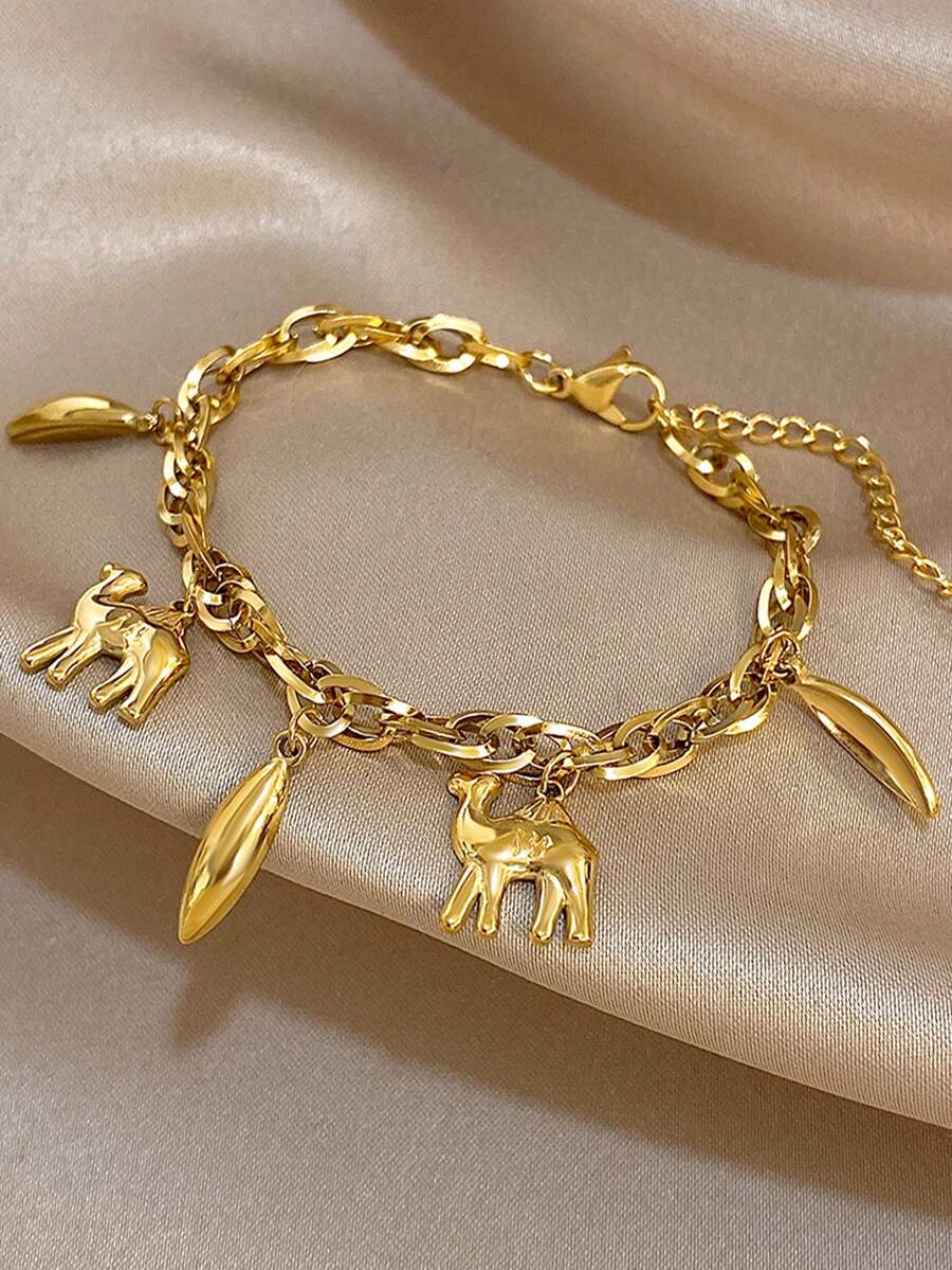 1Pc Plated Stainless Steel Camel Animal Charm Bracelet For Women, Vintage Bohemian Travel Theme Jewelry Gift For Birthday Anniversary Halloween Gift For Anniversary Valentine's Day, Mom Gift, Christmas Thanksgiving Daily Party Gifts For Girlfriend Wife