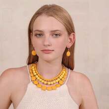 3 Multi-Strand Beads Necklace & Earrings Set, Chunky Jewelry For Women, Statement Beaded Necklace, Various Colors - As Pic - View 2