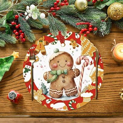 2/4/6pcs Christmas Gingerbread Man Pattern, Home Decoration, Tea Cup Coasters, Water Cup Coasters, Wine Cup Coasters, Coffee Coasters, Round Absorbent Silicone Coasters Set, Coffee Bar & Kitchen Accessories, Suitable For Home Decoration, Party And Tableware Gifts, Four Seasons Home Decoration, Christmas Home Decoration!