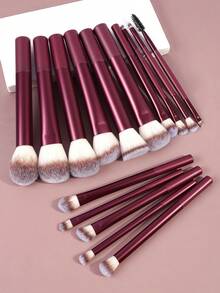 MAANGE 8支/10支/12支/15支/20支/25支装专业铝管化妆刷套装，包含柔软粉底刷、遮瑕刷、眼影刷、眉刷、晕染刷、高光刷，适用于粉状、液状、膏状化妆品，非常适合日常使用和旅行携带，也是馈赠亲友的绝佳礼物。赠品、专业化妆刷、全套化妆刷套装 - 酒紅色 - 查看 4