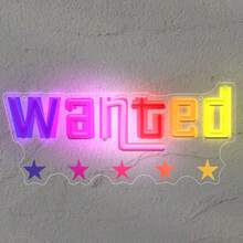 Glow-In-The-Dark Neon "Wanted" UV Printed Plastic, USB-Powered With Switch Control, Ideal For Game Lovers & Creative Spaces, Vibrant Wall Art|Plastic Wall Art - NHD-wanted - View 1