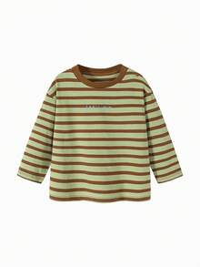 mini bala Kids Printed Cotton Long Sleeve Tee Soft Breathable Comfortable Fall Top - Green Coffee Color - View 4