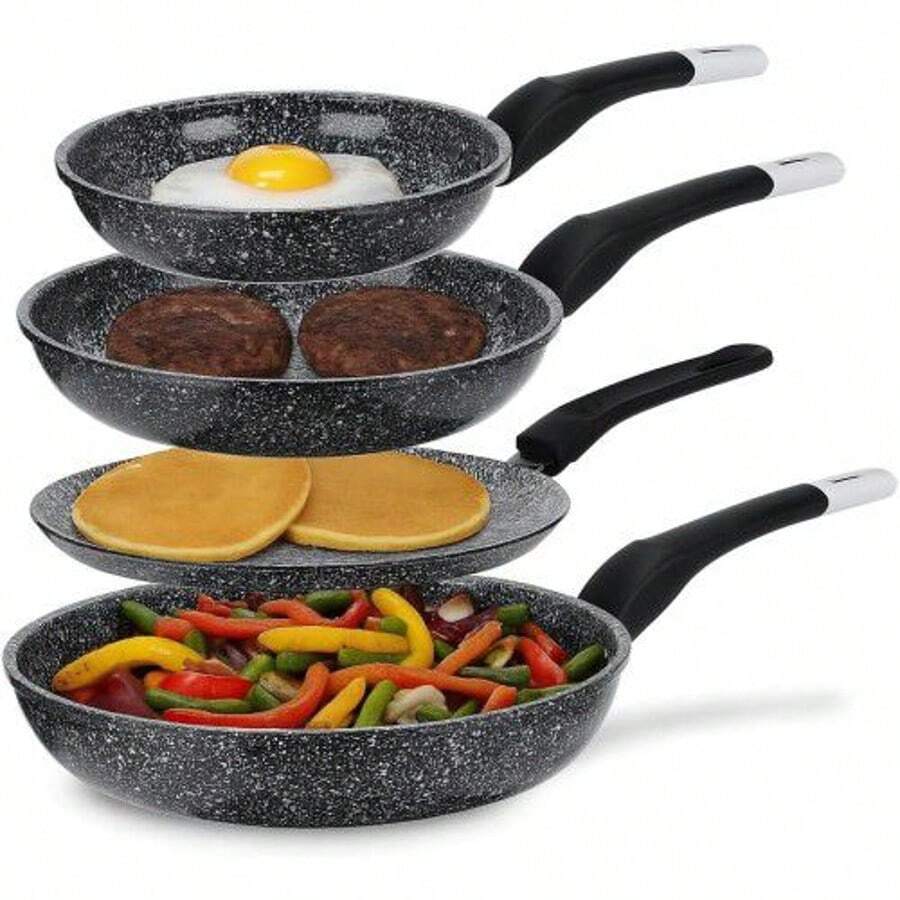 EliteHoff 4-częściowy zestaw patelni indukcyjnych (20/24/28 cm) + patelnia do naleśników 24 cm, zestaw patelni indukcyjnych, odlew aluminiowy z powłoką nieprwierk kolor szary - 灰色 - 查看 1