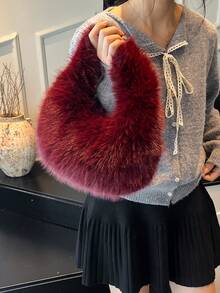 Bolso de mano esponjoso nuevo para otoño/invierno 2025, diseño de luna creciente y nube de peluche de unicolor, bolso versátil para ir y venir, bolso de compras, bolso de mano peludo para mujer