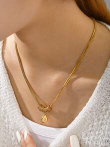 TONSI 1 chiếc vòng cổ xương rắn mạ vàng 18k bằng thép không gỉ cổ điển hai lớp có mặt dây chuyền hình trái tim hình học, phù hợp với nhiều dịp khác nhau dành cho phụ nữ - Kiểu 1 - Xem 9