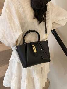 Bolso de cesta de moda para mujer, adecuado para salir, citas, ir al trabajo, puede contener cuaderno, cosméticos, billetera, teléfono, bolso de hombro con decoración de candado, estilo elegante para señoritas jóvenes